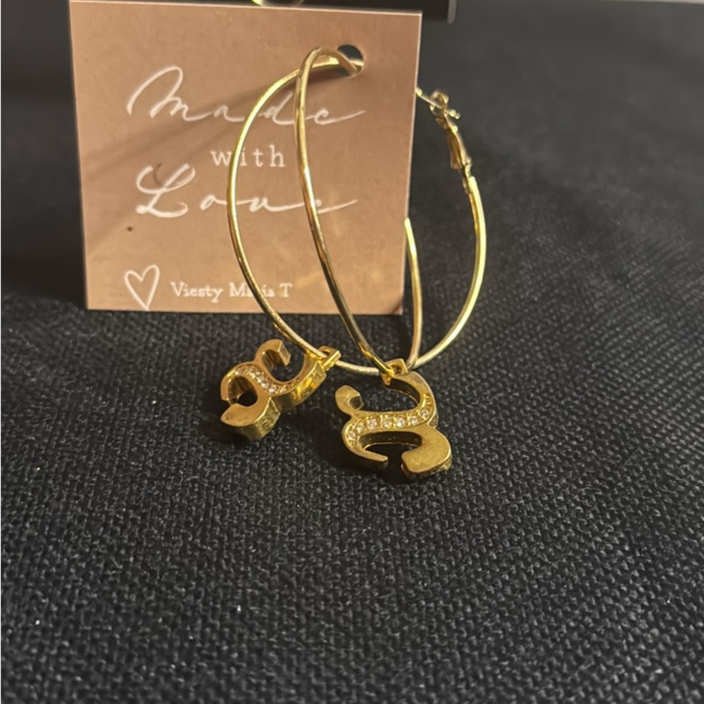 Gold Hoop Earrings with Charm